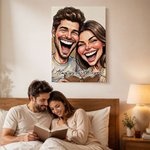 Personalisierter Fotoleinwanddruck im Comic-Stil für Paare mit Text | Romantische Wanddeko | Geschenk zum Jahrestag & Geburtstag für Paare