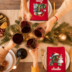 Personalized 3D-Style Artwork Character Photo Santa Hat 100% Cotton Napkin with Name and Initial Table Decor Christmas Gift for Family Friends