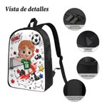 Juego de 3 piezas personalizado de mochila bolsa para el almuerzo y estuche con nombre personaje animado 3D de fútbol regalo de cumpleaños para niños