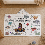 Personalised 3D-Style Artwork Cartoon Knitter Character Birth Flower Soft Hooded Blanket with Name Birthday Gift for Crocheters Knitters Crafters