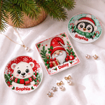 Personalized Winter Christmas Theme Cartoon Animal Ceramic Jewellery Dish with Name Home Decor Christmas Gift for Girls Kids