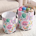 Personalized 3D Effect Yarn Crochet Hook Knitted Pattern Large Waterproof Laundry Storage Basket with Name Handle Birthday Gift for Knitting Lovers