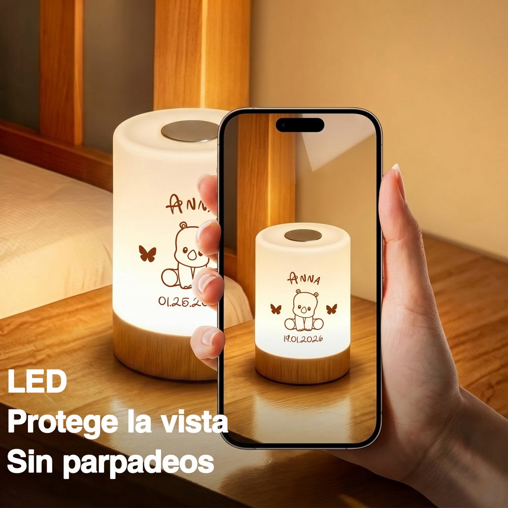 Luz nocturna LED personalizada de acrílico con nombre fecha y diseño de animal táctil regulable regalo de cumpleaños para niños 9