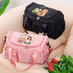 Personalised Birth Flower Butterfly Cartoon Character Multi-Compartment Travel Bag with Name and Shoulder Strap Birthday Gift for Women Friends