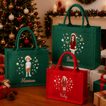 Personalized 3D-Effect Artwork Christmas Theme Cartoon Photo Large Jute Tote Bag with Name Christmas Party Gift for Kids Family Friends