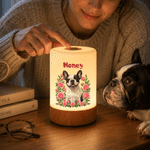 Personalisiertes Haustierfoto LED-Nachtlicht | mit Geburtsblumen & Namen | Touch-dimmbar | Geburtstag Geschenk für Tierliebhaber