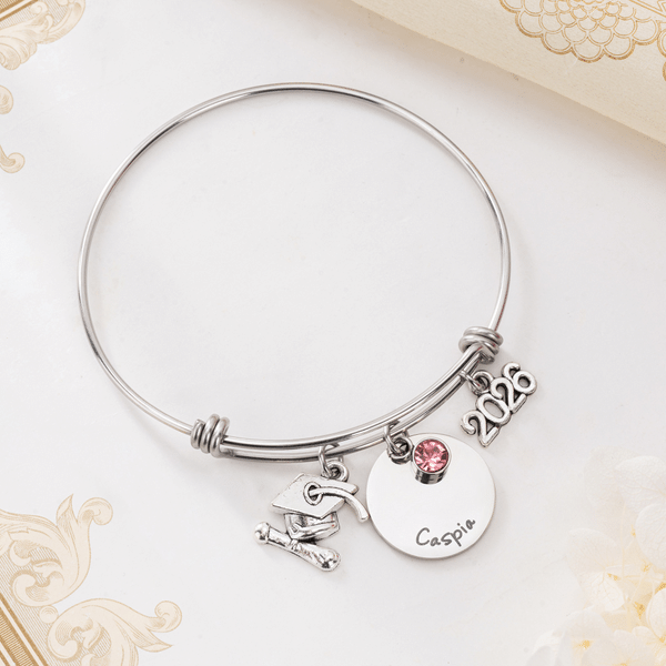 Personalized Graduation Cap Birthstone Adjustable Bracelet with Name and Year Graduation Gift for Graduates