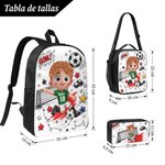 Juego de 3 piezas personalizado de mochila bolsa para el almuerzo y estuche con nombre personaje animado 3D de fútbol regalo de cumpleaños para niños