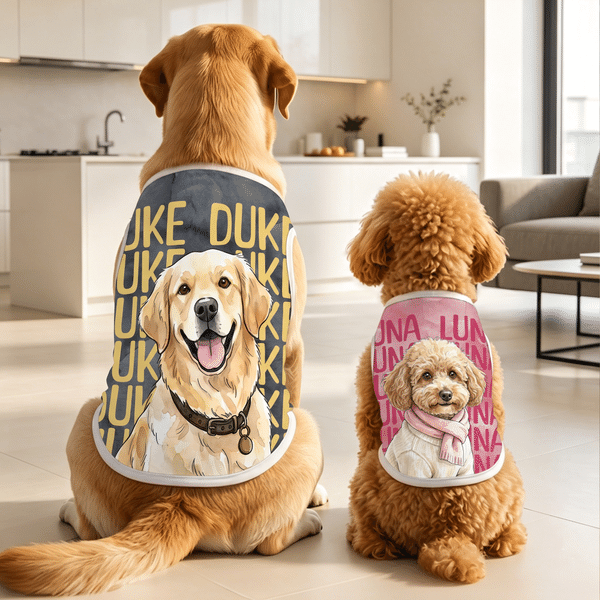 Personalized  Watercolor Pet Portrait Photo Soft Cotton Pet Vest with Name Daily Wear Pet Birthday Gift for Pet Owners Lovers