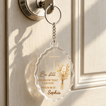 Personalized Christian Bible Cross Bouquet Acrylic Keychain with Name Religious Baptism Birthday Gift for Family Christian