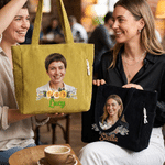 Personalized Flower Character Photo Large Capacity Corduroy Tote Bag with Name Daily Use Travel Birthday Gift for Women Friends