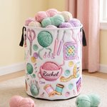 Personalized 3D Effect Yarn Crochet Hook Knitted Pattern Large Waterproof Laundry Storage Basket with Name Handle Birthday Gift for Knitting Lovers