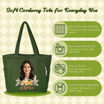 Personalized Flower Character Photo Large Capacity Corduroy Tote Bag with Name Daily Use Travel Birthday Gift for Women Friends