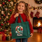 Personalised Christmas Cartoon Character  Large Jute Tote Bag with Name and Initial Christmas Party Gift for Kids
