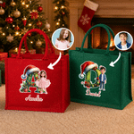 Personalised Christmas Cartoon Character  Large Jute Tote Bag with Name and Initial Christmas Party Gift for Kids
