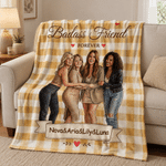 Personalized Illustration Photo Checked Pattern Soft Throw Blanket with Title and Name Bedroom Decor Birthday Anniversary Gift for Sisters Besties