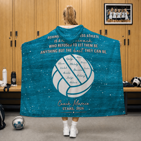 Personalised Multicolour Volleyball Theme Soft Hooded Blanket with 1-18 Names Coach Name and Year Game Day Thanks Gift for Volleyball Players