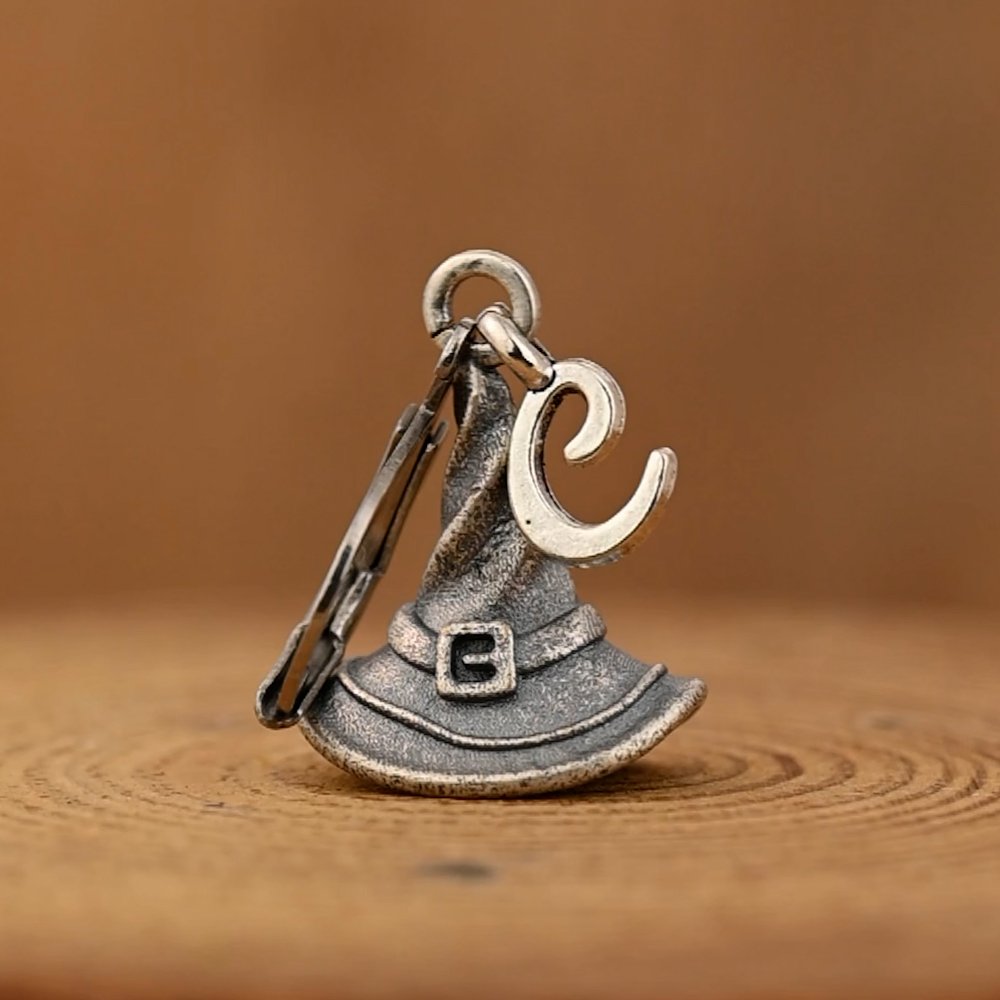 Personalised Vintage Gothic Witch Hat Leverback Earrings with Intial Charm Fall Spooky Season Accessories Halloween Birthday Gift for Women 3