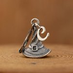 Personalized Vintage Gothic Witch Hat Leverback Earrings with Intial Charm Fall Spooky Season Accessories Halloween Birthday Gift for Women