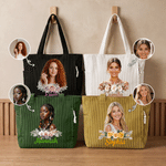 Personalized Flower Character Photo Large Capacity Corduroy Tote Bag with Name Daily Use Travel Birthday Gift for Women Friends