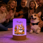 Personalisiertes Haustierfoto LED-Nachtlicht | mit Geburtsblumen & Namen | Touch-dimmbar | Geburtstag Geschenk für Tierliebhaber