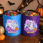 Gepersonaliseerde Halloween-spookpompoen LED-lampje-emmertas met naam – Halloween-cadeau voor ‘trick-or-treat’-activiteiten voor jongens en meisjes