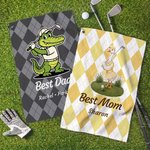 Personlig golfhandduk med tecknade djurmotiv, diamantmönster och snabbtorkande, med namn – för daglig användning, födelsedagspresent till golfentusiaster