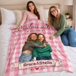 Personalized Illustration Photo Checked Pattern Soft Throw Blanket with Title and Name Bedroom Decor Birthday Anniversary Gift for Sisters Besties