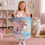 Personalized Fantasy Unicorn Cartoon Character Photo Large Capacity Storage Laundry Basket with Name Room Decor Birthday Gift for Kids Kids