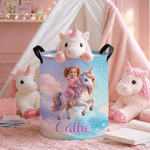 Personalized Fantasy Unicorn Cartoon Character Photo Large Capacity Storage Laundry Basket with Name Room Decor Birthday Gift for Kids Kids
