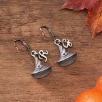 Personalized Vintage Gothic Witch Hat Leverback Earrings with Intial Charm Fall Spooky Season Accessories Halloween Birthday Gift for Women