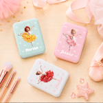 Individuell gestalteter, doppelseitiger Kosmetikspiegel mit Cartoon-Motiv „Ballettmädchen“ und Geburtsblume, mit Namen und LED-Beleuchtung – Geburtstagsgeschenk für Ballettbegeisterte