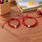 Personalized Heart Initials Adjustable Rope Bracelet Set of 2 with Text and Card Back to School Birthday Gift for Mom Daughter