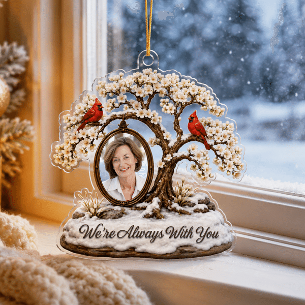 Décoration personnalisée en acrylique transparent « Always with You » (Toujours avec toi) : arbre à fleurs de cardinal – Décoration d'intérieur, cadeau de Noël ou souvenir commémoratif pour la famille