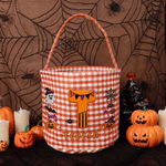 Henkilökohtainen Halloween-teemainen haamukurpitsa-ruudullinen karkkikori, jossa on nimi ja alkukirjain – ”Trick or Treat” -juhlaan sopiva Halloween-lahja lapsille