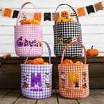 Henkilökohtainen Halloween-teemainen haamukurpitsa-ruudullinen karkkikori, jossa on nimi ja alkukirjain – ”Trick or Treat” -juhlaan sopiva Halloween-lahja lapsille