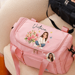 Personalised Birth Flower Butterfly Cartoon Character Multi-Compartment Travel Bag with Name and Shoulder Strap Birthday Gift for Women Friends