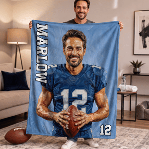 Manta deportiva suave personalizada, estilo pintura al óleo multicolor con foto, nombre y número; regalo de aniversario o cumpleaños para los amantes del deporte
