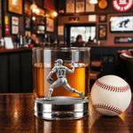Personalized 3D-Effect Artwork Baseball Batter Pitcher Pattern 10 oz Rock Whisky Glass with Name and Number Anniversary Gift for Man Baseball Lover
