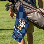 Personlig golfhandduk med tecknade djurmotiv, diamantmönster och snabbtorkande, med namn – för daglig användning, födelsedagspresent till golfentusiaster