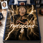 Personalised Lightning American Football Player Photo Soft Throw Blanket with Name and Number Home Decor Game Day Birthday Gift for Boy American Football Player