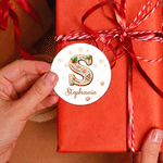 Personalised Sweets Snowflake Gingerbread Style Initial Gift Tag Sticker Name Lable Set of Christmas Holiday Gift for Family Kids
