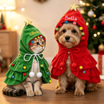 Personalized Christmas Tree Design Cat Small Dog Pet Cape with Embroidery Name Christmas Gift for Pet Owners Lovers