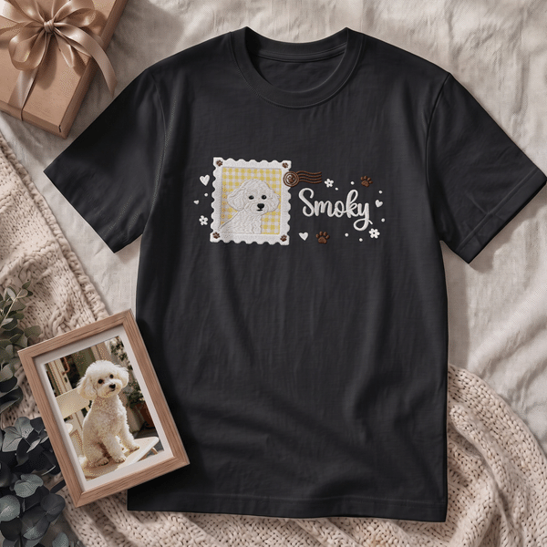 Personalised Stamp Frame Pet Photo Design T-shirt Sweatshirt Hoodie with Embroidered Name Birthday Gift for Pet Owners