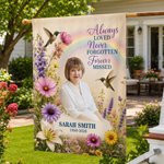 Personalized Floral Hummingbird Rainbow Photo Memorial Garden Flag with Name and Date Commemorative Sympathy Gift for Loss of Loved One