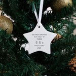 Personalized Our First Christmas as a Family Star Shaped Ceramic Ornament with Name and Year Christmas Tree Decor Gift for Family New Parents