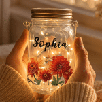Personalised Birth Flower Mason Jar Night Light with Name Home Decor Birthday Bachelorette Party Gift for Friend Sister Bridesmaid