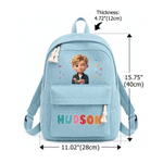 Mochila de pana con efecto 3D personalizada, con dibujo de un personaje de dibujos animados y foto de una estrella, con el nombre del niño o la niña; regalo de vuelta al cole y de cumpleaños para niño