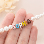 Personalised Colourful Macaron Enamel Letter Pearl Bead Sterling Silver Adjustable Bracelet with Name Birthday Gift for Women Girls