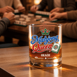 Vaso de whisky «Rock» de 10 oz con diseño personalizado con efecto 3D y temática de la corona del mahjong, con nombre; regalo de cumpleaños o aniversario para los amantes del mahjong y los aficionados